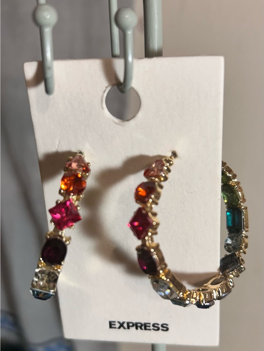 Express Gold-Tone Hoop Earrings with Multicolored Crystals NWT! Never Worn!